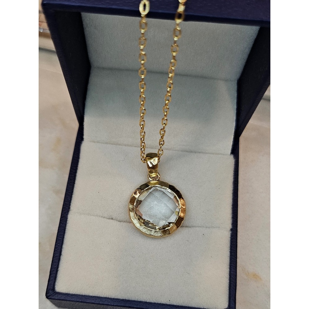 Gold Tone Round Faceted‎ Crystal Pendant Necklace Fashion Jewelry - Picture 4 of 8